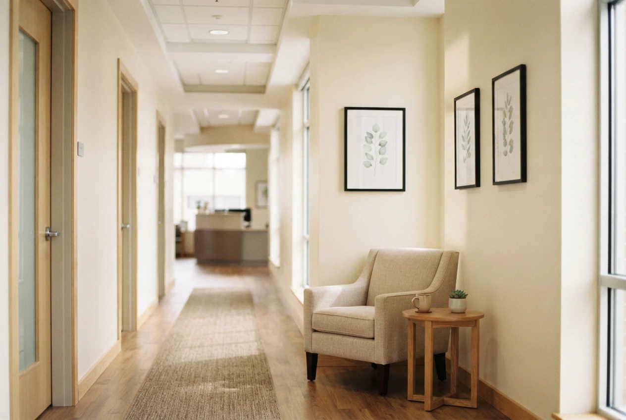 A bright, welcoming hallway at the Way Treatment Center office in Roseville
